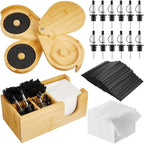 Mifoci Bamboo 3 Tier Bar Glass Rimmer Bartender Tool with 12 Pcs Stainless Steel Classic Bottle Pourers, Bar Caddy with 6 Compartment, 1000 Pcs Coffee Cocktail Stirrers, 200 Napkins