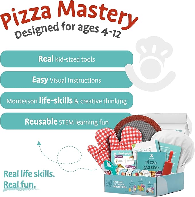 Tovla Jr. Ultimate Real Pizza Cooking Kit for Kids – Fun DIY Baking Set, STEM Activity for Ages 4+, Visual Learning Pizza Tools, Great Gift for Young Chefs