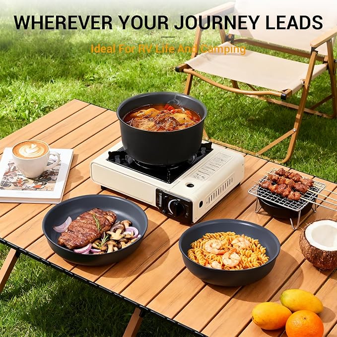 Ammeloo 18 Pcs Ceramic Pots and Pans Set Non Stick Kitchen Cookware Set with Detachable Handle, Non Toxic Cooking Set with Removable Handle for RVs, Camping, Fridge, Dishwasher/Oven Safe