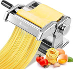 Sailnovo 3 in 1 Pasta Maker Machine - 9 Adjustable Thickness Settings Aluminum Alloy Pasta Roller & 2 Width Cutters for Fresh Spaghetti, Fettuccini, Lasagna, Dumplings - Stainless Steel, Silver