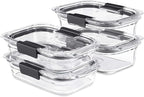 Rubbermaid Brilliance Glass Food Storage set of 4 containers 8 total pieces (4 containers + 4 lids) for Lunch Meal Prep and Leftovers Dishwasher and Oven Safe Clear/Grey