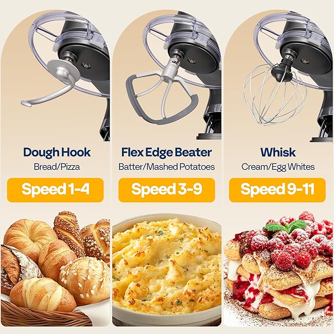 VIVOHOME Stand Mixer with Fermentation, One-Touch Presets Electric Dough Mixer with 6 Qt Bowl, Kitchen Standing Mixer for Baking, Cake with Flex Edge Beater, Bread Hook, Whisk, Gray