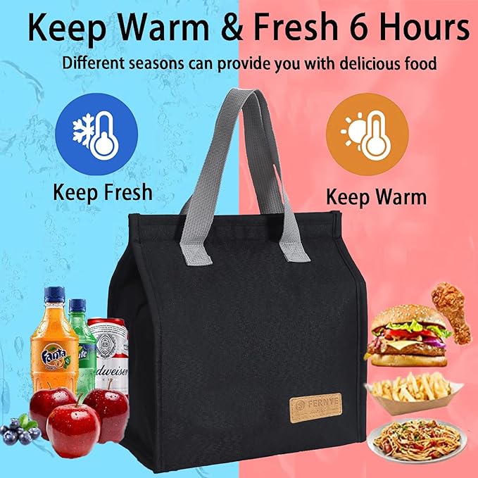 Lunch Bag for Women/Men,Waterproof Reusable Portable Lunch Tote,Lunch Box Bag.Thermal Cooler Bag Ideal for Work/Party/l/Travel/Picnic (Light Black)