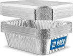 PLASTICPRO 10 Pack Aluminum Pans 8'' x 10" Disposable Pans with Covers Heavy Duty 5 lb Foil Pans for Baking and Cooking