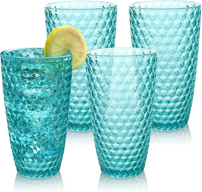 BELLAFORTE Shatterproof Tritan Plastic Tall Tumbler, Set of 4, 19oz - Laguna Beach Drinking Glasses - Unbreakable Tritan Drinking Glasses for Parties - BPA Free - Blue