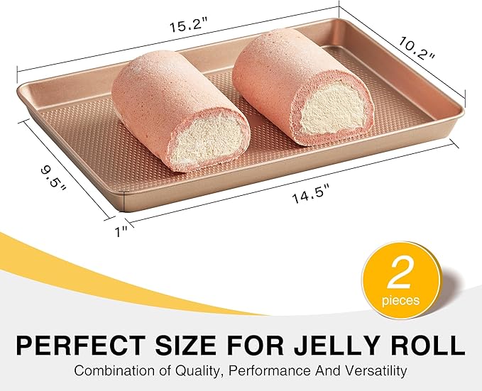 HONGBAKE 2 Pack Jelly Roll Pan 15x10, Commercial Cookie Sheets for Baking with Diamond Texture Surface, 57% Thicker Carbon Steel Baking Sheet for Oven, Nonstick Cooking Tray