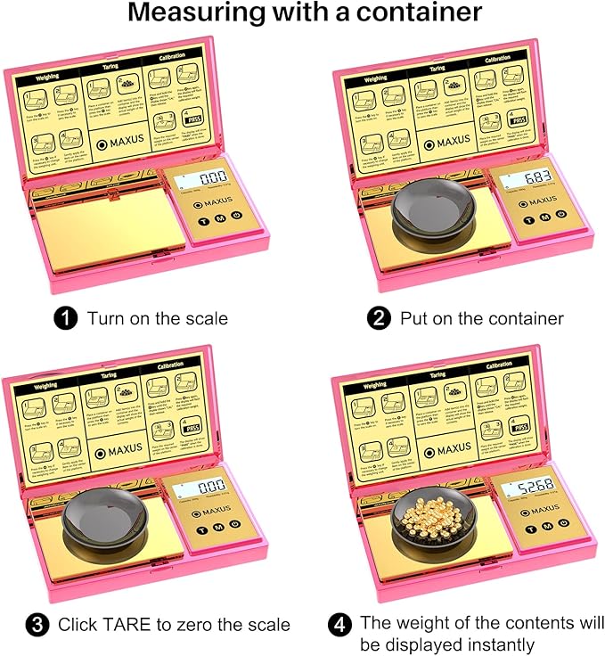 MAXUS Digital Gram Scale with 200g x 0.01g Capacity, Stylish Pink Plated Shining Cover and Platform, Mini Pocket Scale for Food and Jewelry