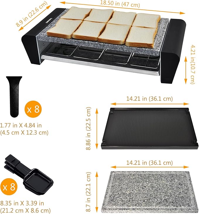 TAMARIT Raclette 3-in-1 Electric Grill - Portable, Korean BBQ Indoor with 8 Paddles, Dishwasher Safe Reversible Non-stick Grill