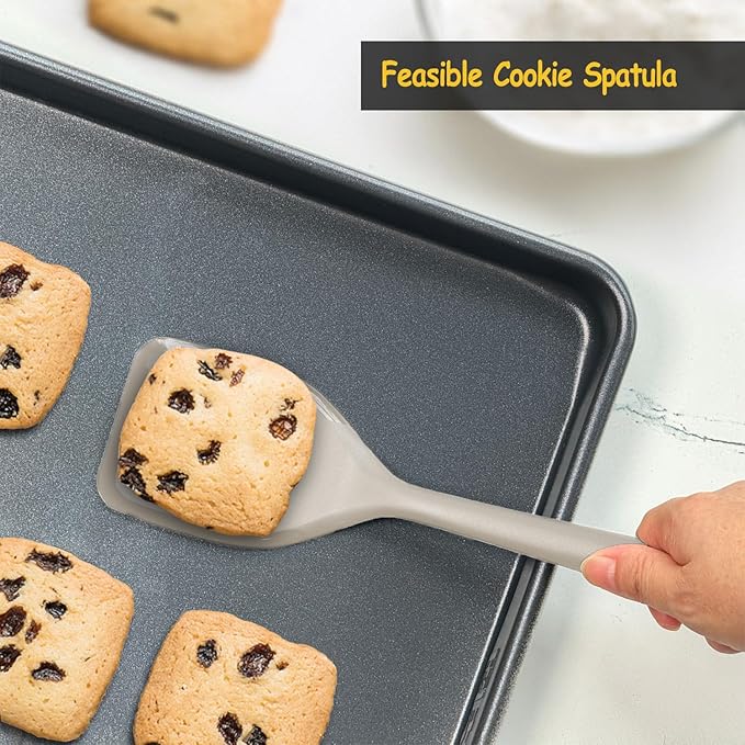 Silicone Spatula Set, 600°F Heat Resistant Silicone Spatula Turner Flipper for Cooking, Non Stick and Non Scratch Kitchen Utensils for Eggs & Pancakes, 4 Pack,Khaki