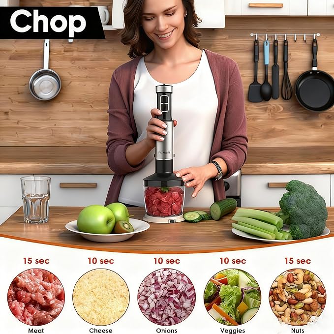 Blackcow Immersion Blender Handheld, 800W Powerful Electric Hand Blender with Titanium Alloy Blades, 12 Speeds & Turbo, Electric Hand Mixer for Smoothies, Soups, Baby Food and Purees