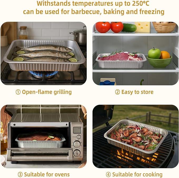 Aluminum Foil Pans, Extra Heavy Duty Disposable Aluminum Baking Pans, 14.57"×10.63" Steam Table Pans for Cooking, Heating, Storing, Prepping Roasting and Chafing (5 Pack Silver)