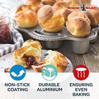Nordic Ware Cast Aluminum Petite Popover Pan 1/4 Cup Each, 12 Cavity, Silver/Gray (Pack of 3)