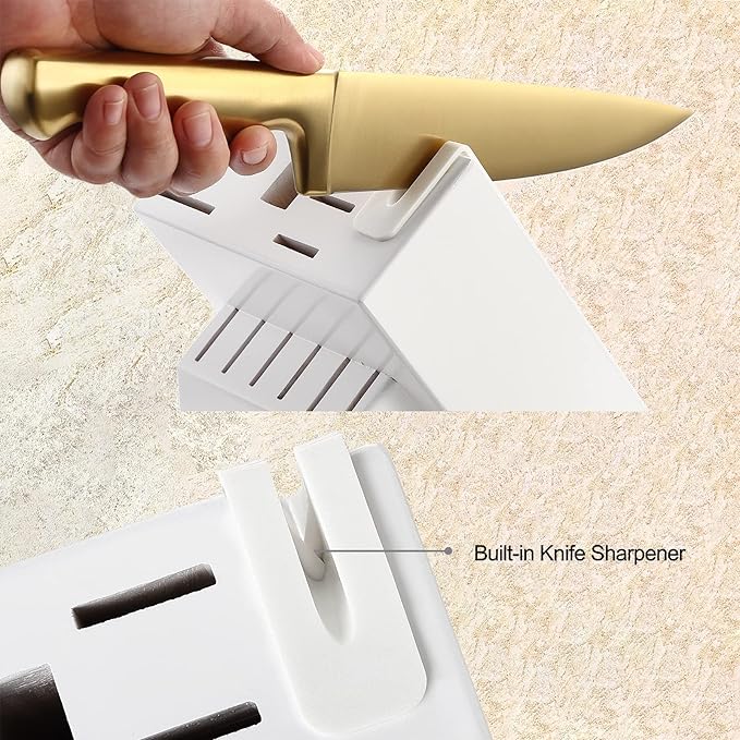 McCook® Knife Sets, Golden Titanium Stainless Steel Kitchen Knife Block Sets with Built-in Sharpener