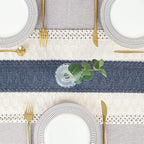 FEXIA Boho Blue Table Runner 72 Inches Long with Tassels Macrame Farmhouse Style Party Rustic Wedding Baby Bridal Shower Dining Decor (12x72 Inches)