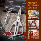 HUUSK Kitchen Scissors and Vegetable Peeler Set - Silver Stainless Steel Cooking Kitchen Shears for Food with Serrated Peeler, Heavy Duty Japanese Dishwasher Safe Meat Scissors, Gift for Men