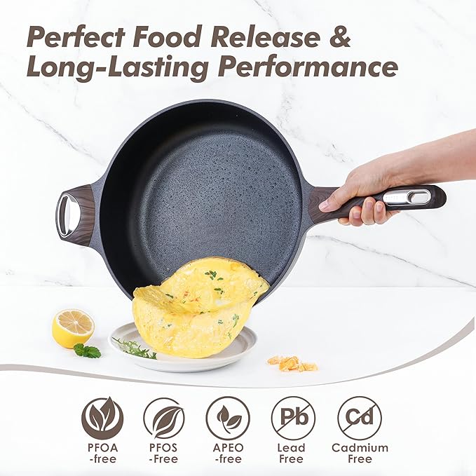 SENSARTE Nonstick Frying Pan Skillet with Lid, 10.5 Inch Deep Frying Pan, 3.8 Qt Non Stick Saute Pan with Cover, Induction Pan, Healthy Non Toxic Cooking Pan with Helper Handle, PFOA PFOS Free