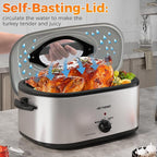 26 Quart Electric Roaster Oven with Visible & Self-Basting Lid, Large Turkey Roaster with Defrost Warm Function, Adjustable Temperature, Removable Pan Rack, Stainless Steel, Silver