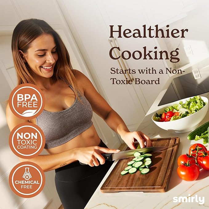 SMIRLY Wood Cutting Boards For Kitchen Meal Prep & Serving, Bamboo Cutting Board Set, Charcuterie Chopping Boards and Wooden Cutting Boards for Kitchen