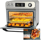 HYSapientia Air Fryer Toaster Oven Combo, 26Quart 10-in-1 Extra Large Countertop Convection Oven with LED Display Knob Control, 1800W Stainless Steel, Less Oil, Faster Cooking,7 Accessories+Recipe