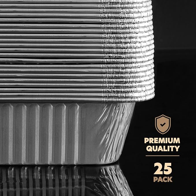 PLASTICPRO 25 Pack Aluminum Pans 12.5'' x 9" Disposable Pans with Covers Heavy Duty 4 lb Foil Pans for Baking and Cooking