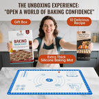 Silicone Baking Mat with 10 Useful Recipes, Silicone Mat for Baking,Cookie, Macaron, Pizza, Surdough,Silicone Sheet for Dough Rolling out, ExtraLarge and 480°F Oven Safe