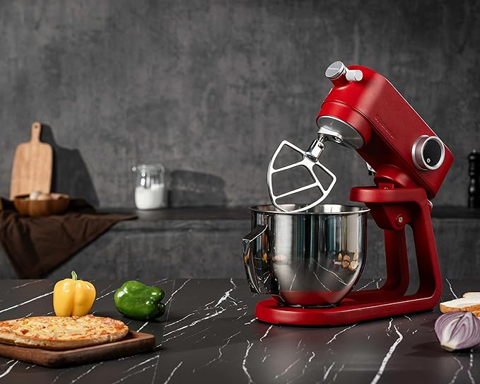 Stand Mixer Heavy Duty - All Metal Kitchen Standing Mixer 5.3 Quart with 4 Stainless Steel Attachments, DC Motor & Multifunctional Power Hub, 8-Speed & Timer, Lower Noise (Red)