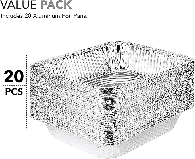 Stock Your Home 9x13 Aluminum Pans (20 Pack) - Disposable & Recyclable Foil Tray- Half Size Steam Table Deep Pans - Tin Foil Pans for Cooking, Heating, Storing, Prepping Food, BBQ, Grilling, Catering