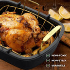 Roasting Pan, 17 Inch x 13 Inch Roaster with Removable Rack, Nonstick Roaster Pan for Roasting Turkey, Meat & Vegetables (Gold)
