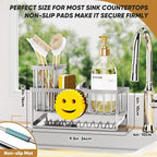Sponge Holder for Kitchen Sink,Smiley Face Sink Caddy with Removable Brush Holder,Self-Draining Sponge Caddy for Soap,Dish Brush,Scrubber,Kitchen Essentials and Gadgets-Silver