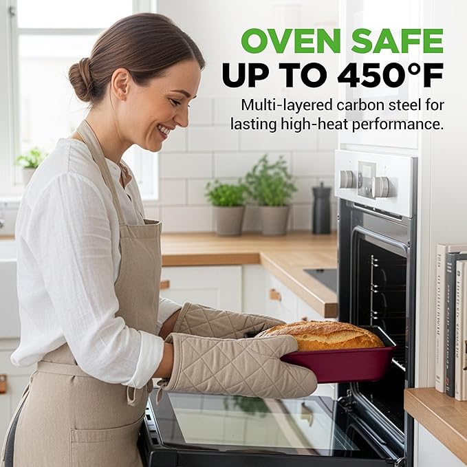 NutriChef 8-Piece Nonstick Stackable Bakeware Set - PFOA, PFOS, PTFE Free Baking Pan Set w/Non-Stick Coating, 450°F Oven Safe, Round Cake, Loaf, Muffin, Wide/Square Pans, Cookie Sheet (Plum)