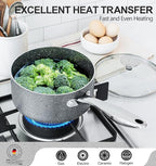 MICHELANGELO Sauce Pan with Lid, 1 Quart Saucepan with Lid Granite, Non Stick Sauce Pan with Stainless Steel Handle, 1 Qt Saucepan with Nonstick Coating, Grey