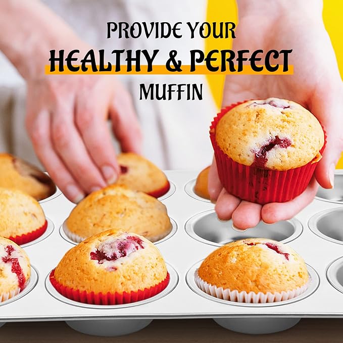 E-far Stainless Steel Muffin Pan Set of 5, 12 Cups Cupcake Pans Tins for Baking, Non-Toxic Metal Muffin Tray Molds for Small Mini Cupcake, Heavy Duty & Regular Size, Rust Free & Dishwasher Safe
