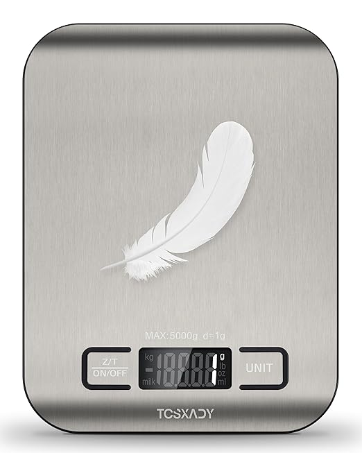 Food Scale, 11lb Digital Kitchen Scale with 6 Units LCD Display and Tare Function,Compact Design for Baking,Healthy Cooking,Meal Prep, 304 Stainless Steel