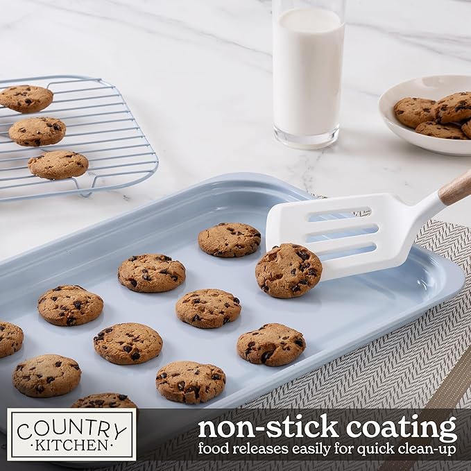 Country Kitchen Nonstick Stackable Bakeware Set - Deluxe Heavy Duty, Durable, Easy Release Baking Set, 8 Pcs, Light Blue