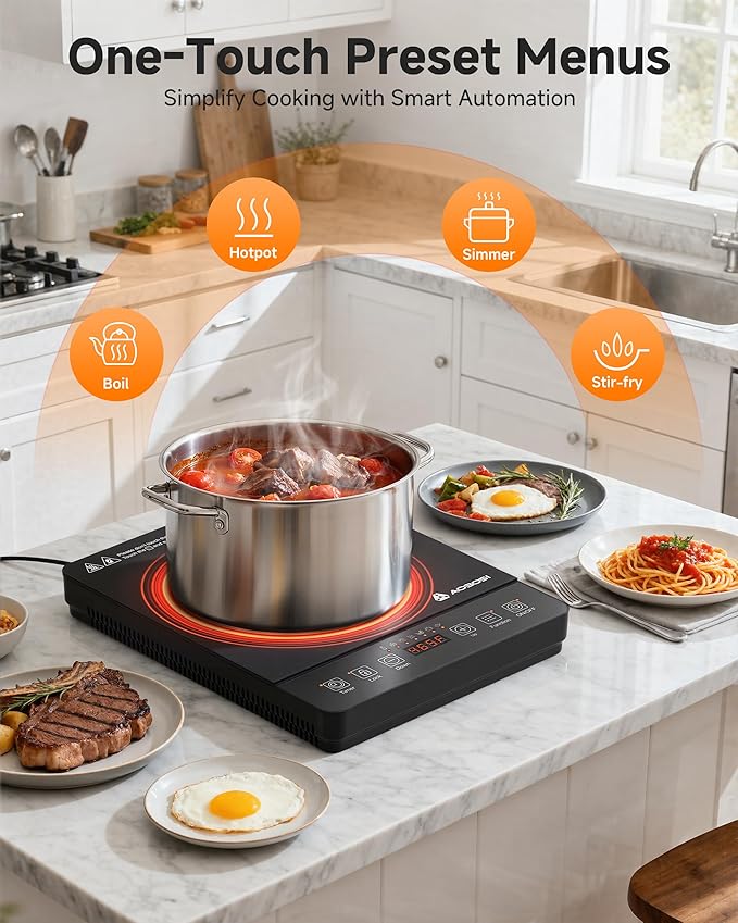 Portable Induction Cooktop 20 Temperature & Power Levels,1800W Single Burner Electric Cooktop with 6.8 inch Heating Coil,Low Noise Hot Plate with Timer