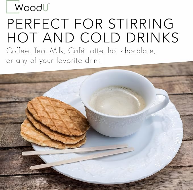 Wooden Coffee Stirrers 7.5" 1000 pcs - Birchwood Stir Sticks for Coffee, Cocktails and More