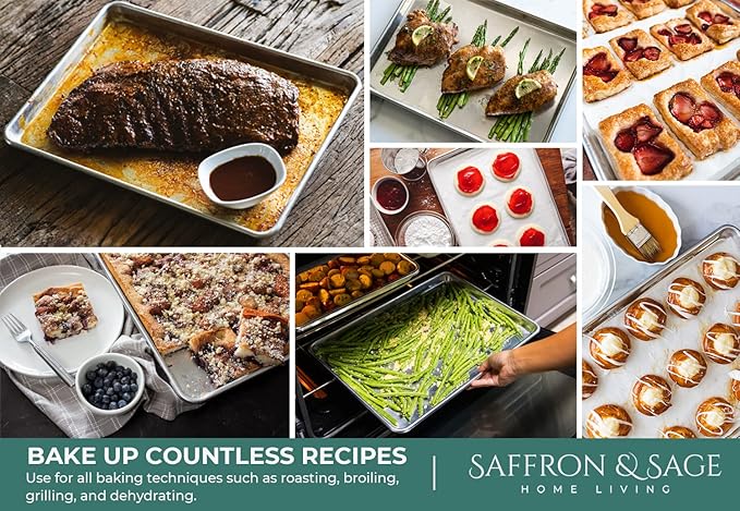 Commerical Quality Cookie Sheet Pan - 4 Pack Aluminum Half Sheet Baking Pan by Saffron & Sage Home Living - This 18x13 Baking Sheet Set is Rust & Warp Resistant, Heavy Duty, of Thick Gauge