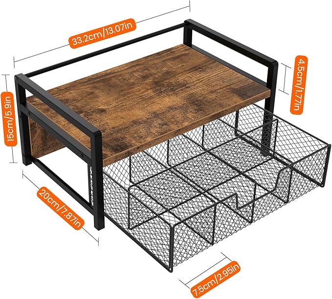 Homode Tea Bag Organizer, Wood Tea Organizers and Storage Chest, Teabag Holder with Storage Drawer,Tea Station Chest Display Container Box for Countertop Kitchen, Rustic Brown