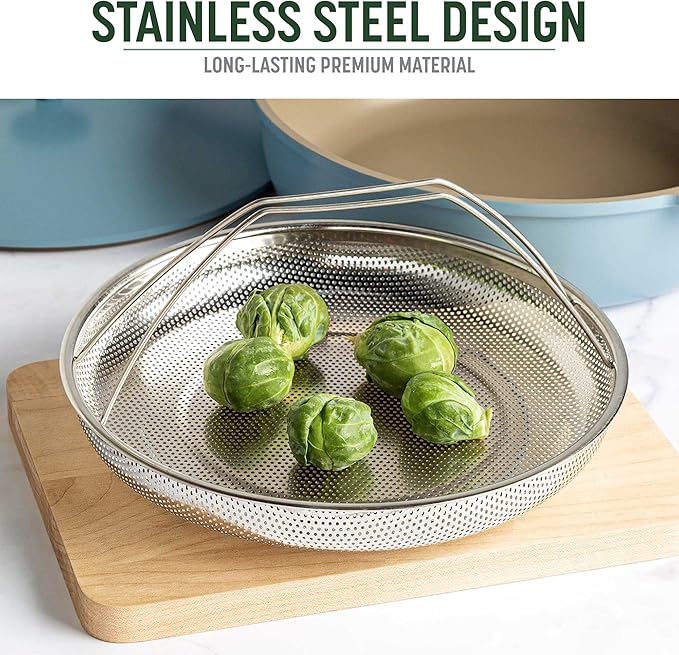 Goodful All-In-One Pan Steamer Basket, Premium Stainless Steel Construction, Dishwasher Safe, Perfect for Steaming Vegetables, Full Handle for Easy Use