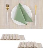 Leetaltree Lightsteel Beige with Yellow Placemats Set of 12 - Heat Resistant Non-Slip Place mats for Dining Table, Washable Durable PVC Vinyl Woven Table Mats (Lightsteel Beige with Yellow, 12)