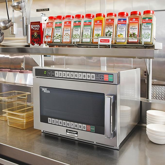 Sharp R-CD1800M Commercial Microwave Oven, TwinTouch Heavy Duty with Dual TouchPads, 1800 Watts, 0.75 Cu. Ft. Capacity, Stainless Steel, 10 Memory Pads, 4-Stage Programming, Auto Voltage Sensor
