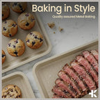 BAKKEN Kitchen Baking Pan - Small, Medium, and Large Cookie Pan (13.58×9.65, 15.75×11, 17.91×12.60), Nonstick, Diamond Texture Bottom, PFOA, PFOS, PTFE Free, Oven Safe (450°F), Pack of 3, White Marble