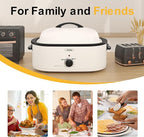 Sunvivi Roaster Oven with Self-Basting Lid,18 Quart Electric Roaster with Removable Pan & Rack,150-450°F Full-Range Temperature Control with Defrost/Warm Function,Stainless Steel,White