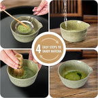 Matcha Whisk Set, Matcha Making Kit Whisk (Chasen Holder), Ceramic Whisk Holder (Light Blue), Bamboo Scoop, Powder Starter Sifter, Spoon Japanese Tea Tools For Ceremony Gift