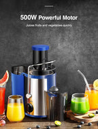 QCen Juicer Machine, 500W Centrifugal Juicer Extractor with Wide Mouth 3” Feed Chute for Fruit Vegetable, Easy to Clean, Stainless Steel, BPA-free (Blue)