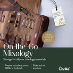 Barillio Bartender Kit Bag with Gold Cocktail Shaker Set - Waxed Canvas, Traveling Bar Tools Bag with 17-Pc Cocktail Kit - Travel Mixology Bartending Kits - Mobile Bar Roll with Strap & Accessories