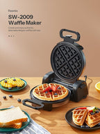 Waffle Maker, Round Classic Belgian Waffle Iron with 180°Rotating Design, Nonstick Plates & Cool Touch Handle, 1080W Fast Heating Waffle Machine, Brushed Stainless, Silver (4 Slices)