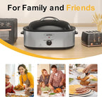 Sunvivi 24lb 20-Quart Roaster Oven, Electric Roaster Oven with Self-Basting Lid, Turkey Roaster with Unique Defrost/Warm Function, Large Roaster with Removable Pan & Rack, Stainless Steel, Silver