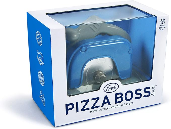 Genuine Fred PIZZA BOSS 3000, Circular Saw Stainless Steel Pizza Wheel, Great Gift for Guys and Pizza Lovers, Easy to Clean with Removable Shield - White Elephant Gift - Fun Kitchen Gadget