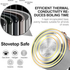 SUSTEAS Tea Kettle - 3.17QT Whistling Kettle with Ergonomic Handle - Premium Stainless Steel Tea Pots for Stove Top, Chic Vintage Teapot with Composite Base, Work for All Stovetops (Silver)